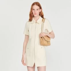 Hot Sale ❤️ Sandro Tweed Zip ???? Dress Ecru ????