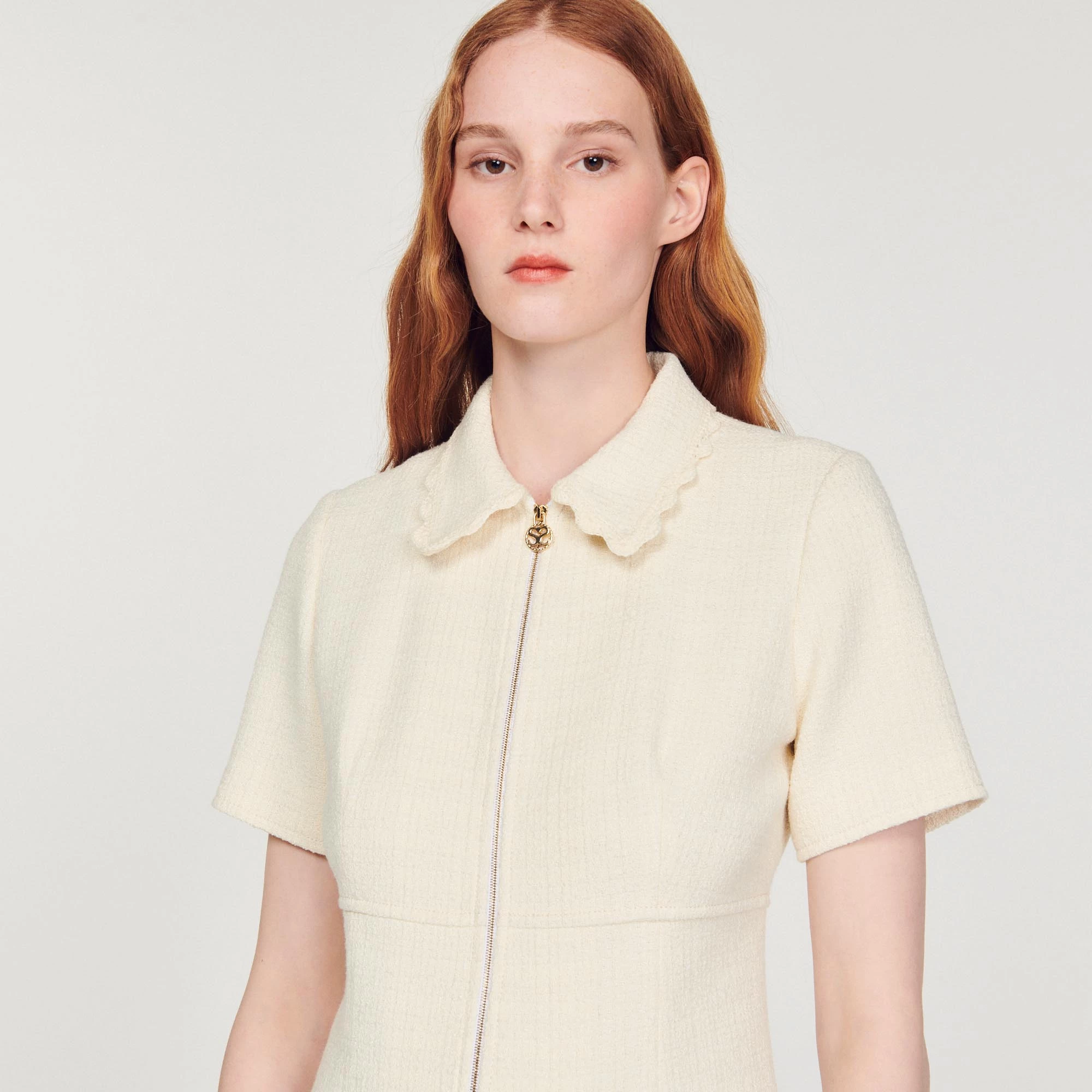 Hot Sale ❤️ Sandro Tweed Zip ???? Dress Ecru ???? 3 Hot Sale ❤️ Sandro Tweed Zip ???? Dress Ecru ???? - Image 3