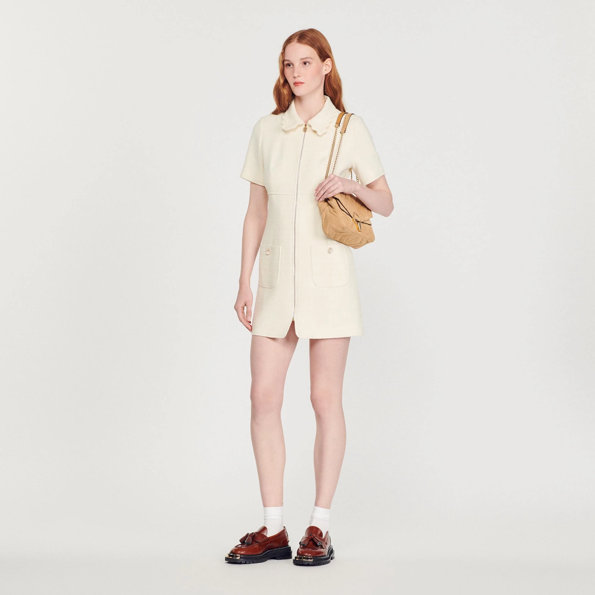 Hot Sale ❤️ Sandro Tweed Zip ???? Dress Ecru ???? 4 Hot Sale ❤️ Sandro Tweed Zip ???? Dress Ecru ???? - Image 4