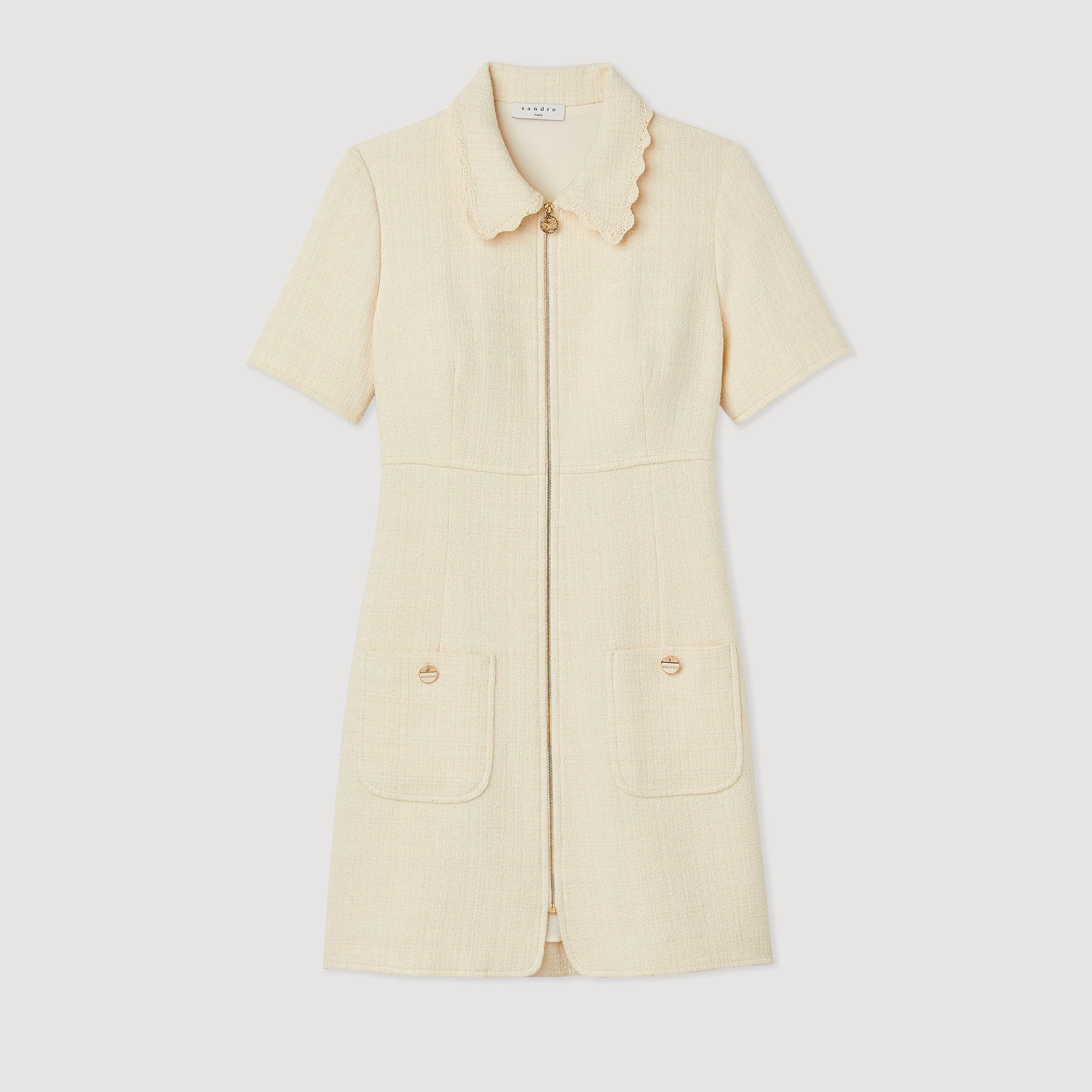Hot Sale ❤️ Sandro Tweed Zip ???? Dress Ecru ???? 7 Hot Sale ❤️ Sandro Tweed Zip ???? Dress Ecru ???? - Image 7