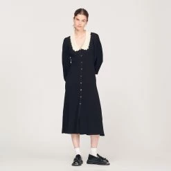 New ???? Sandro Long ???? Dress With Long Sleeves Black ????