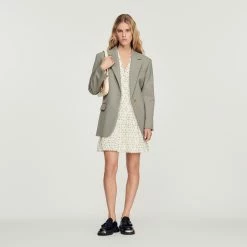 Buy ???? Sandro Short-sleeved ???? Dress With Flowers Print Ecru ✔️ -Sandro Shop Sandro SFPRO02576 11 V 4