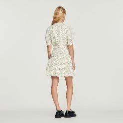 Buy ???? Sandro Short-sleeved ???? Dress With Flowers Print Ecru ✔️ -Sandro Shop Sandro SFPRO02576 11 V 5