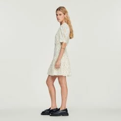 Buy ???? Sandro Short-sleeved ???? Dress With Flowers Print Ecru ✔️ -Sandro Shop Sandro SFPRO02576 11 V 6