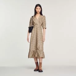 Best Sale ???? Sandro Long Flowing Wrap ???? Dress Beige ????