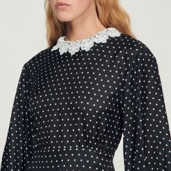 Buy ???? Sandro Short Flowing Polka-dot ???? Dress Black / White ???? -Sandro Shop Sandro SFPRO02609 B198 V 3