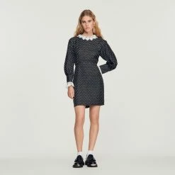 Buy ???? Sandro Short Flowing Polka-dot ???? Dress Black / White ???? -Sandro Shop Sandro SFPRO02609 B198 V 4
