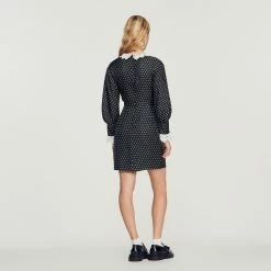 Buy ???? Sandro Short Flowing Polka-dot ???? Dress Black / White ???? -Sandro Shop Sandro SFPRO02609 B198 V 5