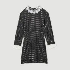 Buy ???? Sandro Short Flowing Polka-dot ???? Dress Black / White ???? -Sandro Shop Sandro SFPRO02609 B198 V P