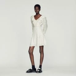 Cheap ⌛ Sandro Short Polka-dot ???? Dress White And Black ✨