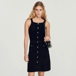 Cheapest ???? Sandro Sleeveless Velvet-effect ???? Dress Black ⭐