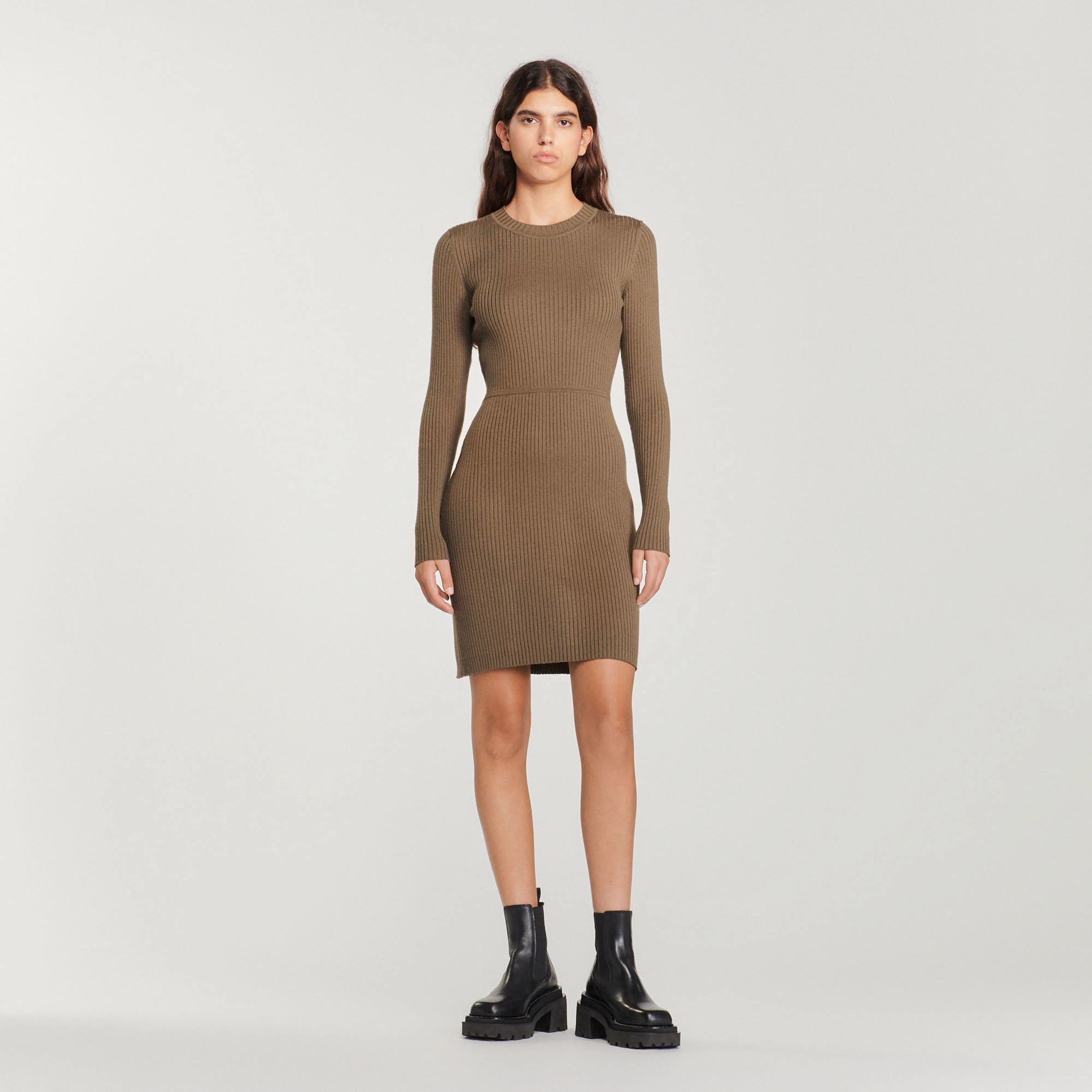 Wholesale ✔️ Sandro Ribbed Knit ???? Dress Olive Green ✨ 2 Wholesale ✔️ Sandro Ribbed Knit ???? Dress Olive Green ✨ - Image 2