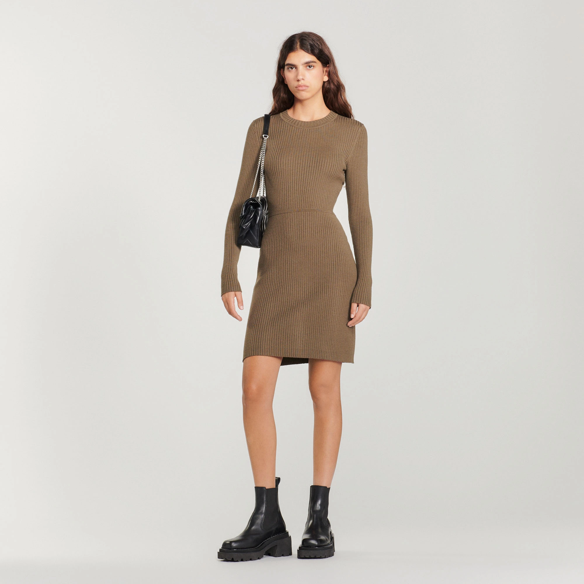 Wholesale ✔️ Sandro Ribbed Knit ???? Dress Olive Green ✨ 4 Wholesale ✔️ Sandro Ribbed Knit ???? Dress Olive Green ✨ - Image 4