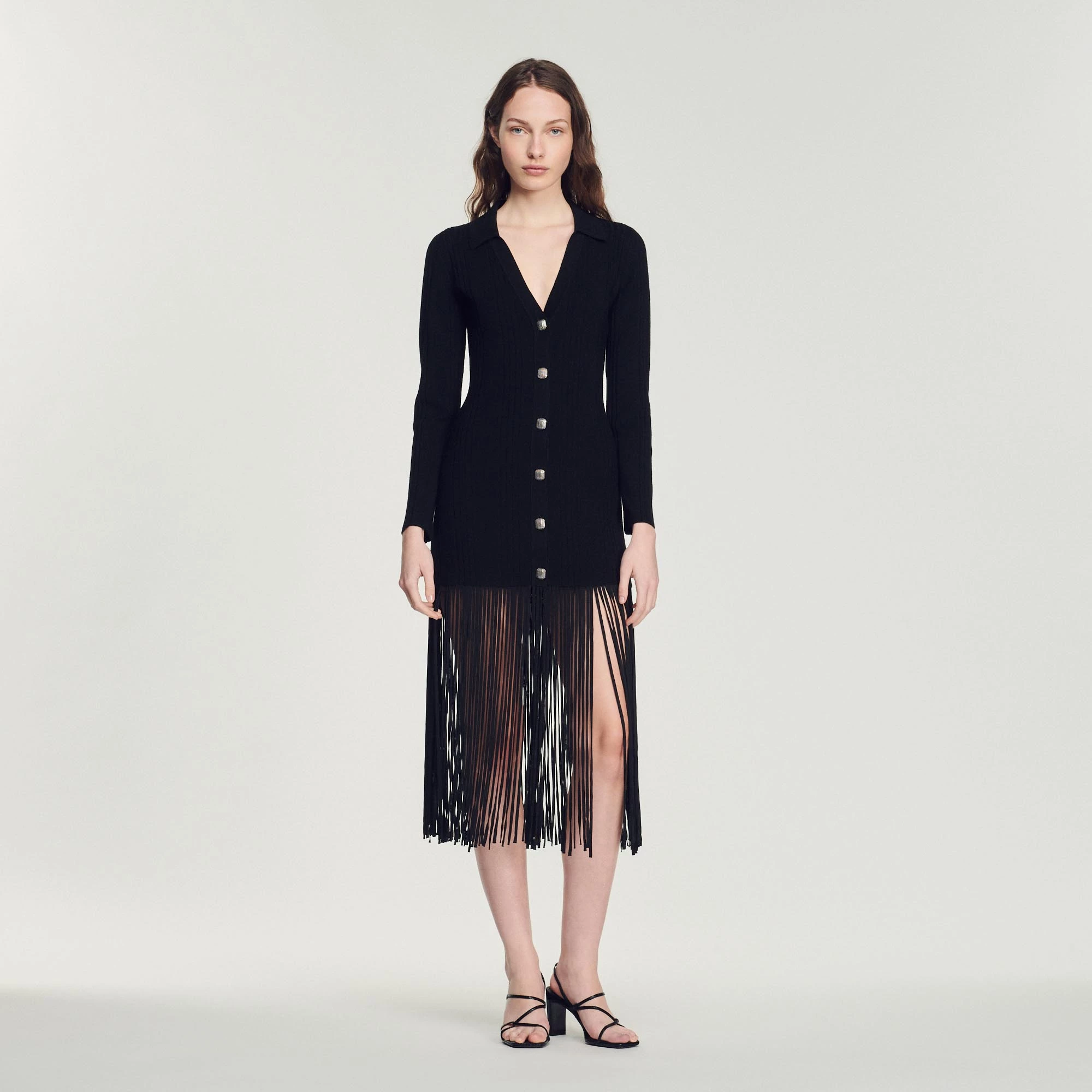 Cheap ???? Sandro Long ???? Dress With Fringing Black ???? 2 Cheap ???? Sandro Long ???? Dress With Fringing Black ???? - Image 2