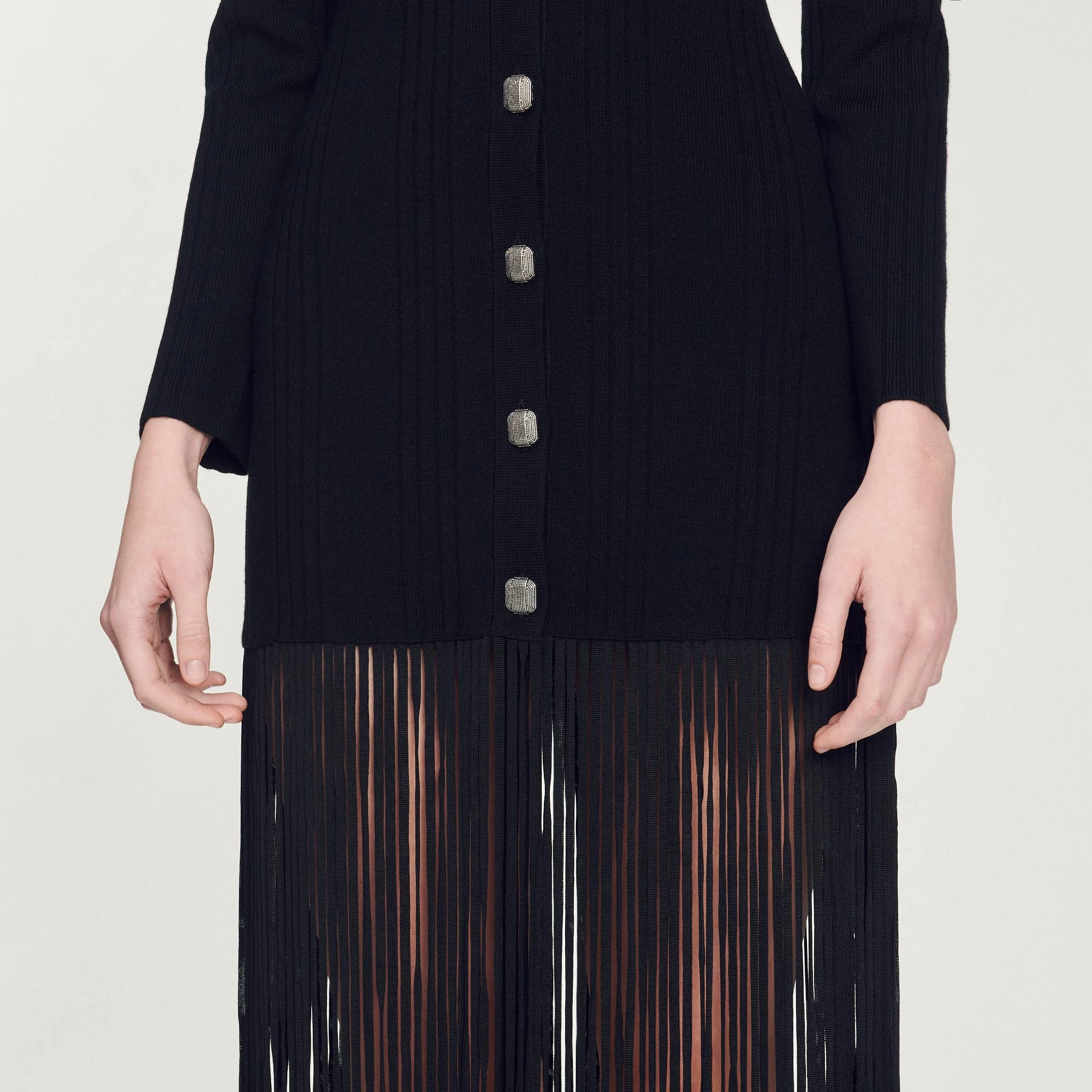 Cheap ???? Sandro Long ???? Dress With Fringing Black ???? 3 Cheap ???? Sandro Long ???? Dress With Fringing Black ???? - Image 3
