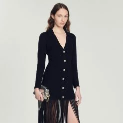 Cheap ???? Sandro Long ???? Dress With Fringing Black ???? 10 Cheap ???? Sandro Long ???? Dress With Fringing Black ???? -Sandro Shop Sandro SFPRO02675 20 V 4