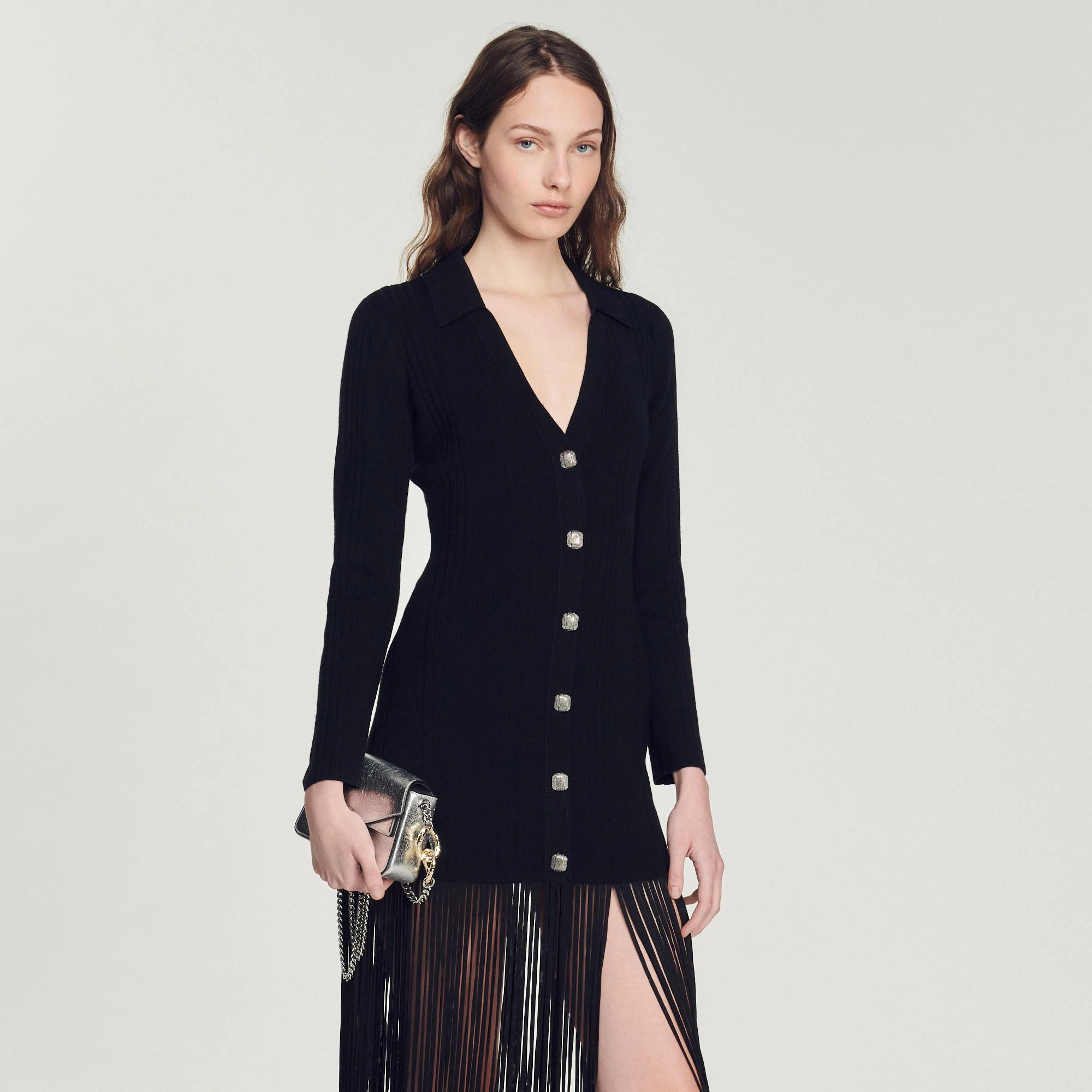 Cheap ???? Sandro Long ???? Dress With Fringing Black ???? 4 Cheap ???? Sandro Long ???? Dress With Fringing Black ???? - Image 4
