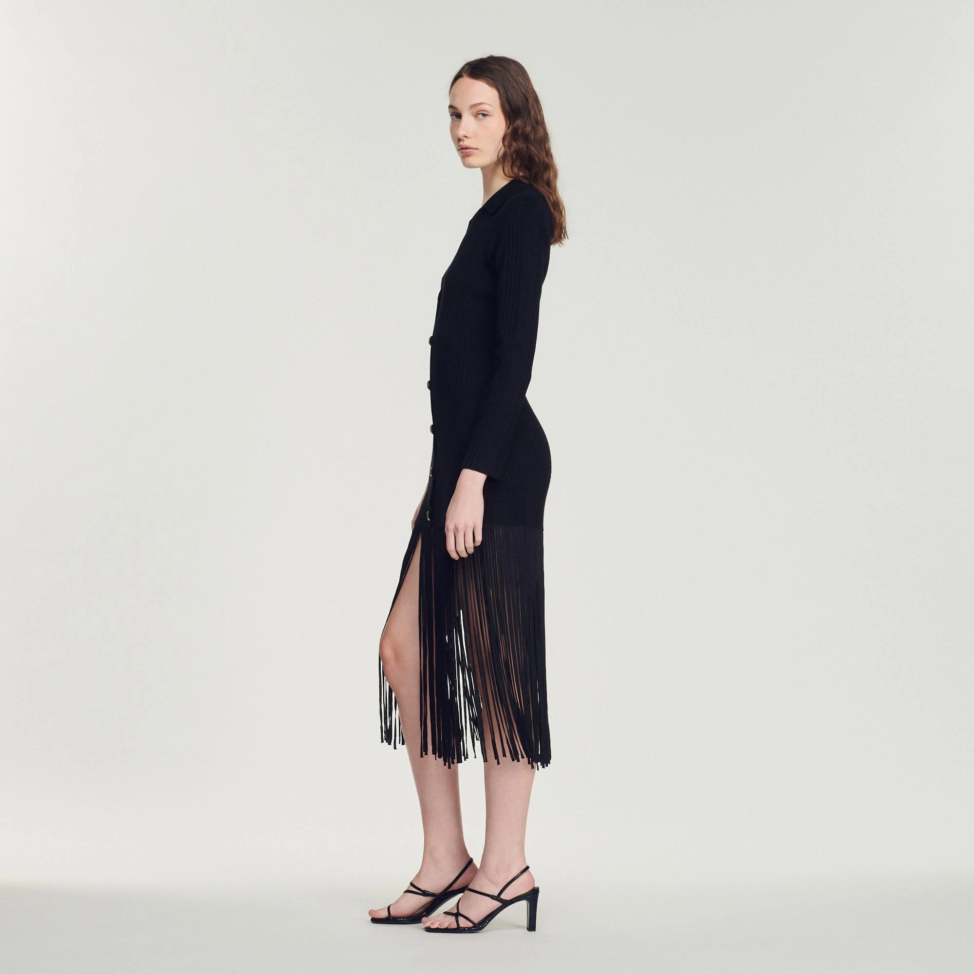 Cheap ???? Sandro Long ???? Dress With Fringing Black ???? 6 Cheap ???? Sandro Long ???? Dress With Fringing Black ???? - Image 6