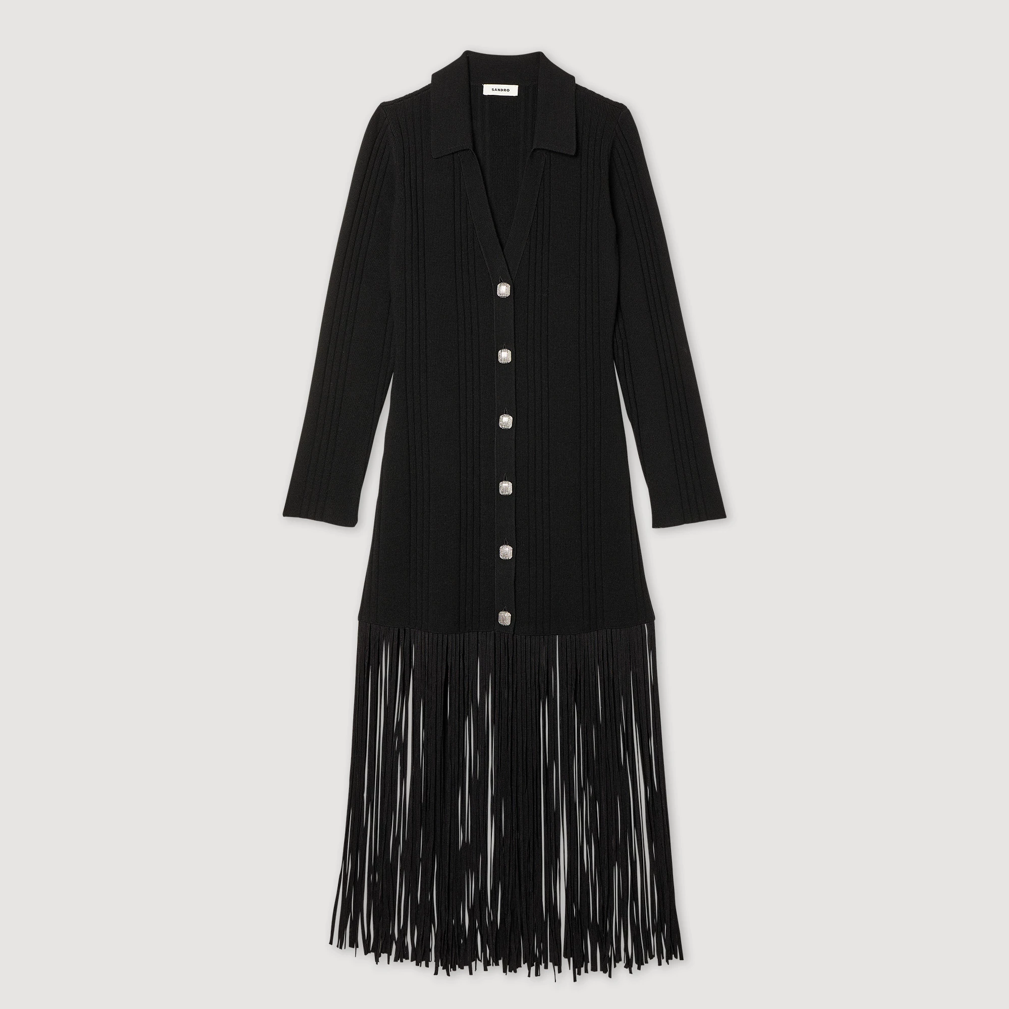 Cheap ???? Sandro Long ???? Dress With Fringing Black ???? 7 Cheap ???? Sandro Long ???? Dress With Fringing Black ???? - Image 7