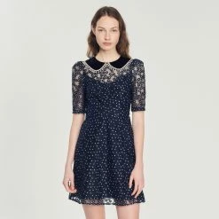 Coupon ???? Sandro Short ???? Dress With Peter Pan Collar Navy Blue ????