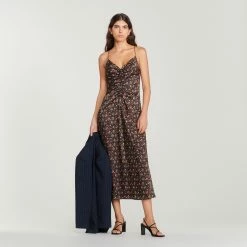 Best Pirce ⭐ Sandro Long ???? Dress With Narrow Straps Black / Red ????