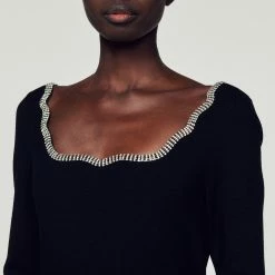 Deals ⭐ Sandro Short Knit Crystal-embellished ???? Dress Black ???? -Sandro Shop Sandro SFPRO02695 20 V 3