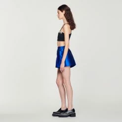 Coupon ???? Sandro Satin Shorts Electric Blue ⭐ -Sandro Shop Sandro SFPSH00271 D279 V 6