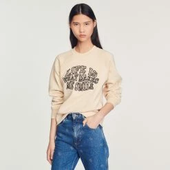 Coupon ???? Sandro Life Is What Makes Me Smile Sweatshirt Beige ????