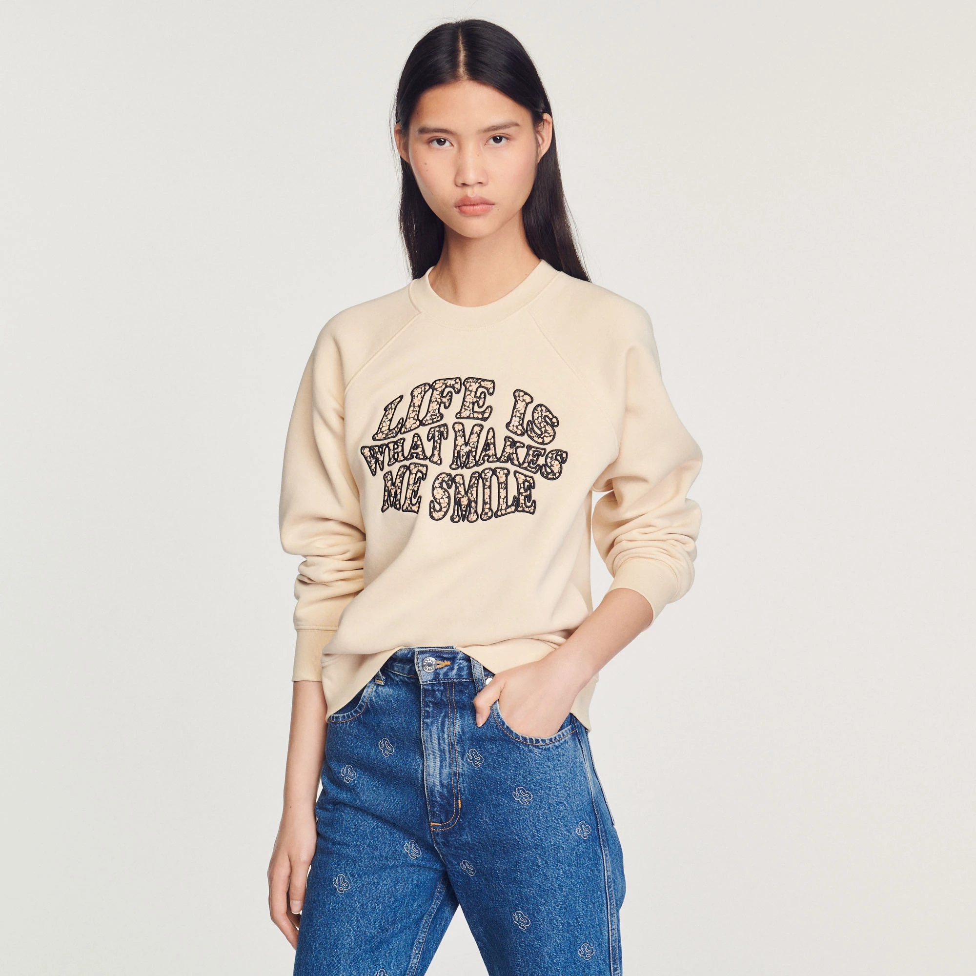 Coupon ???? Sandro Life Is What Makes Me Smile Sweatshirt Beige ???? 1 Coupon ???? Sandro Life Is What Makes Me Smile Sweatshirt Beige ????