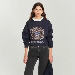 Flash Sale ???? Sandro Sweatshirt With Contrasting Neck Midnight Blue ????