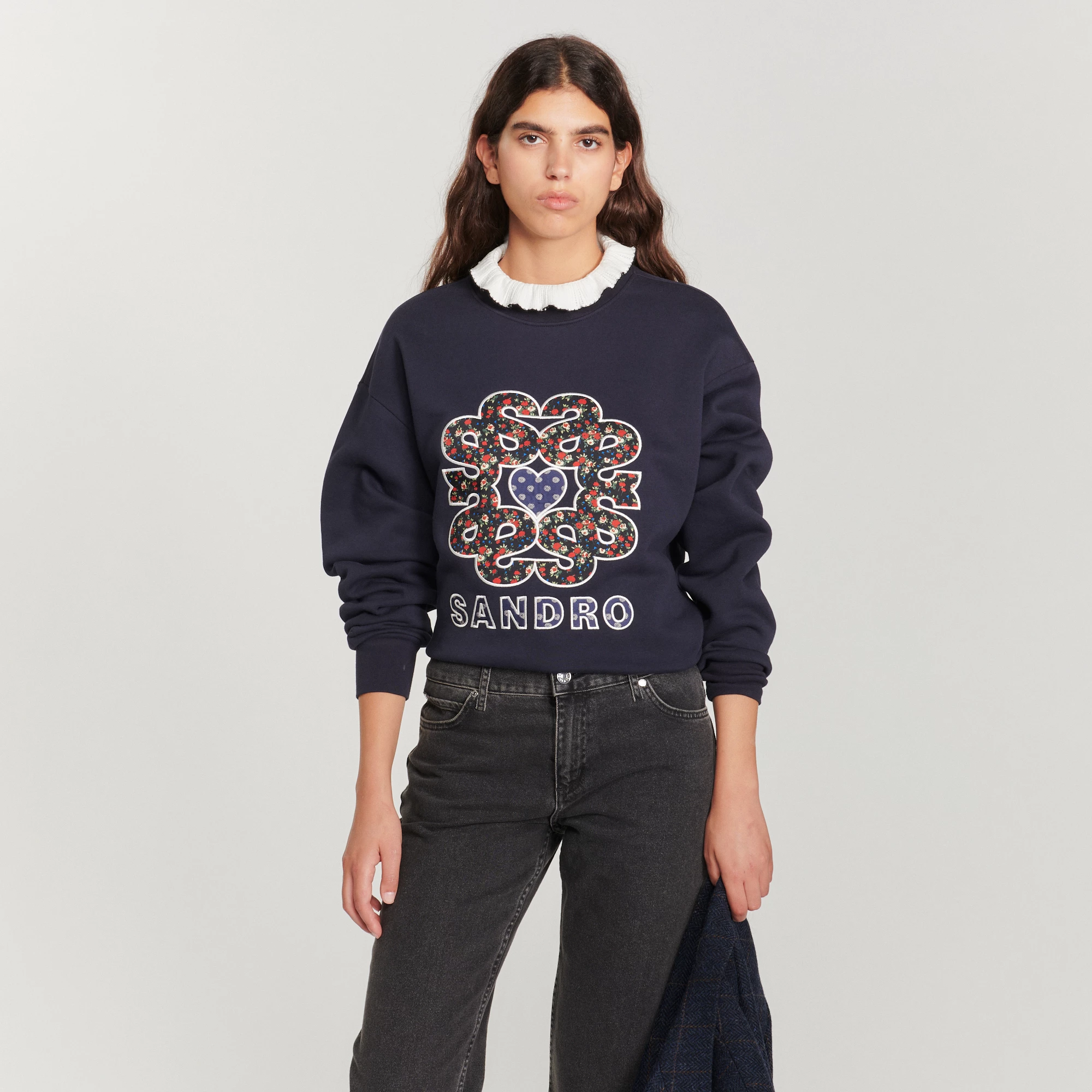 Flash Sale ???? Sandro Sweatshirt With Contrasting Neck Midnight Blue ???? 1 Flash Sale ???? Sandro Sweatshirt With Contrasting Neck Midnight Blue ????