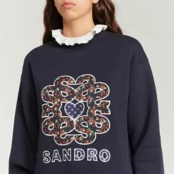 Flash Sale ???? Sandro Sweatshirt With Contrasting Neck Midnight Blue ???? 9 Flash Sale ???? Sandro Sweatshirt With Contrasting Neck Midnight Blue ???? -Sandro Shop Sandro SFPSW00550 474 V 3