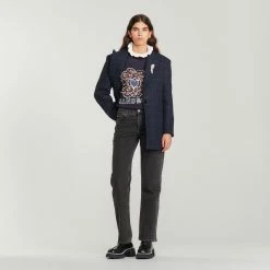 Flash Sale ???? Sandro Sweatshirt With Contrasting Neck Midnight Blue ???? 10 Flash Sale ???? Sandro Sweatshirt With Contrasting Neck Midnight Blue ???? -Sandro Shop Sandro SFPSW00550 474 V 4