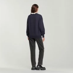 Flash Sale ???? Sandro Sweatshirt With Contrasting Neck Midnight Blue ???? 11 Flash Sale ???? Sandro Sweatshirt With Contrasting Neck Midnight Blue ???? -Sandro Shop Sandro SFPSW00550 474 V 5
