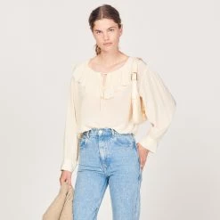 Best Pirce ⭐ Sandro Flowing Ruffled Blouse Butter ????