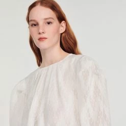 Wholesale ❤️ Sandro Cropped Top With Full Sleeves Ecru ???? -Sandro Shop Sandro SFPTO00534 11 V 3