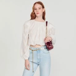 Wholesale ❤️ Sandro Cropped Top With Full Sleeves Ecru ???? -Sandro Shop Sandro SFPTO00534 11 V 4
