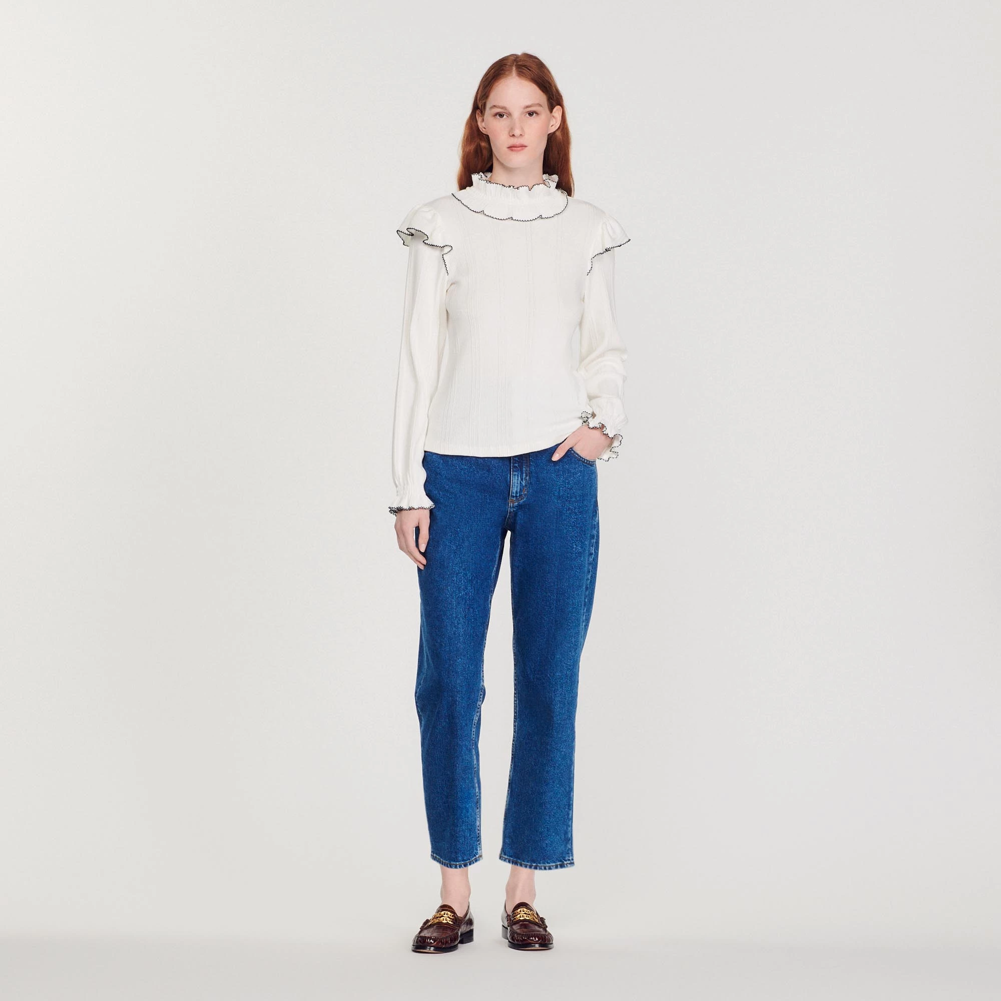 Coupon ???? Sandro Knitted T-shirt With Ruffle Ecru ???? 2 Coupon ???? Sandro Knitted T-shirt With Ruffle Ecru ???? - Image 2