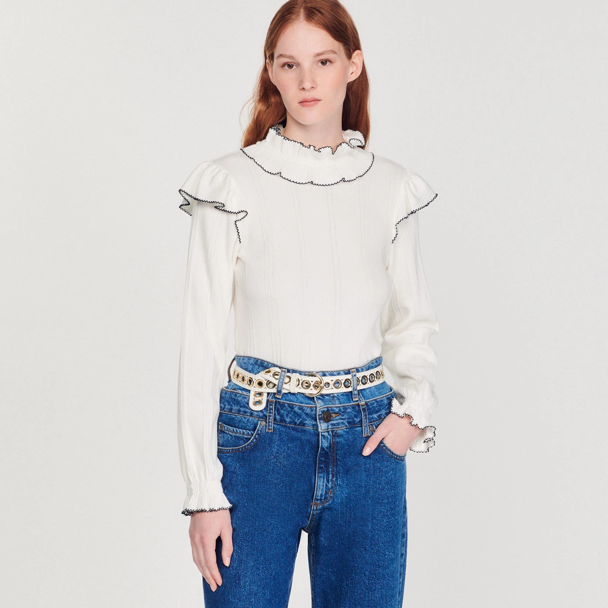 Coupon ???? Sandro Knitted T-shirt With Ruffle Ecru ???? 4 Coupon ???? Sandro Knitted T-shirt With Ruffle Ecru ???? - Image 4