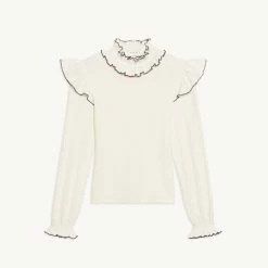 Coupon ???? Sandro Knitted T-shirt With Ruffle Ecru ???? 13 Coupon ???? Sandro Knitted T-shirt With Ruffle Ecru ???? -Sandro Shop Sandro SFPTS00934 11 V P