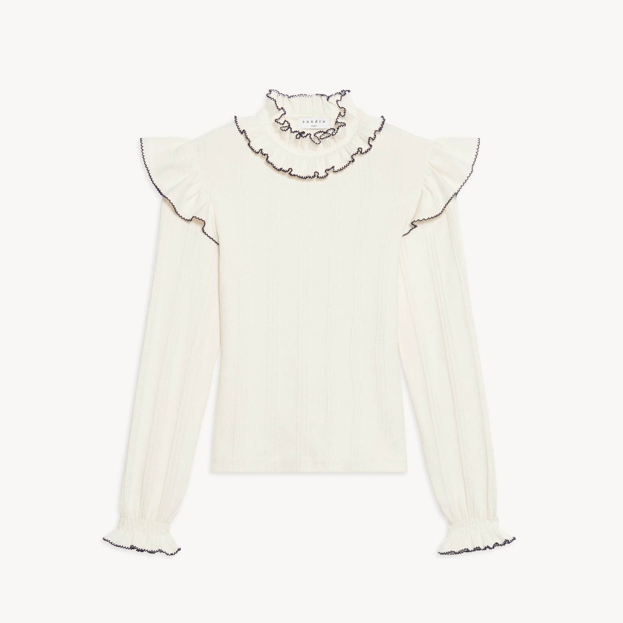 Coupon ???? Sandro Knitted T-shirt With Ruffle Ecru ???? 7 Coupon ???? Sandro Knitted T-shirt With Ruffle Ecru ???? - Image 7