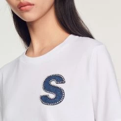 Hot Sale ???? Sandro S Patch T-shirt White ✔️ -Sandro Shop Sandro SFPTS01157 10 V 3