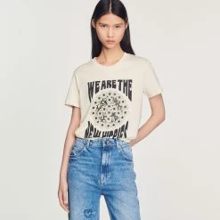 Discount ???? Sandro We Are The New Hippies T-shirt Ecru ???? 10 Discount ???? Sandro We Are The New Hippies T-shirt Ecru ???? -Sandro Shop Sandro SFPTS01159 11 V 4
