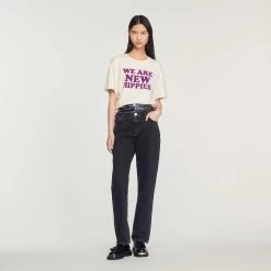 Buy ✔️ Sandro Cropped We Are The New Hippies T-shirt Ecru ????