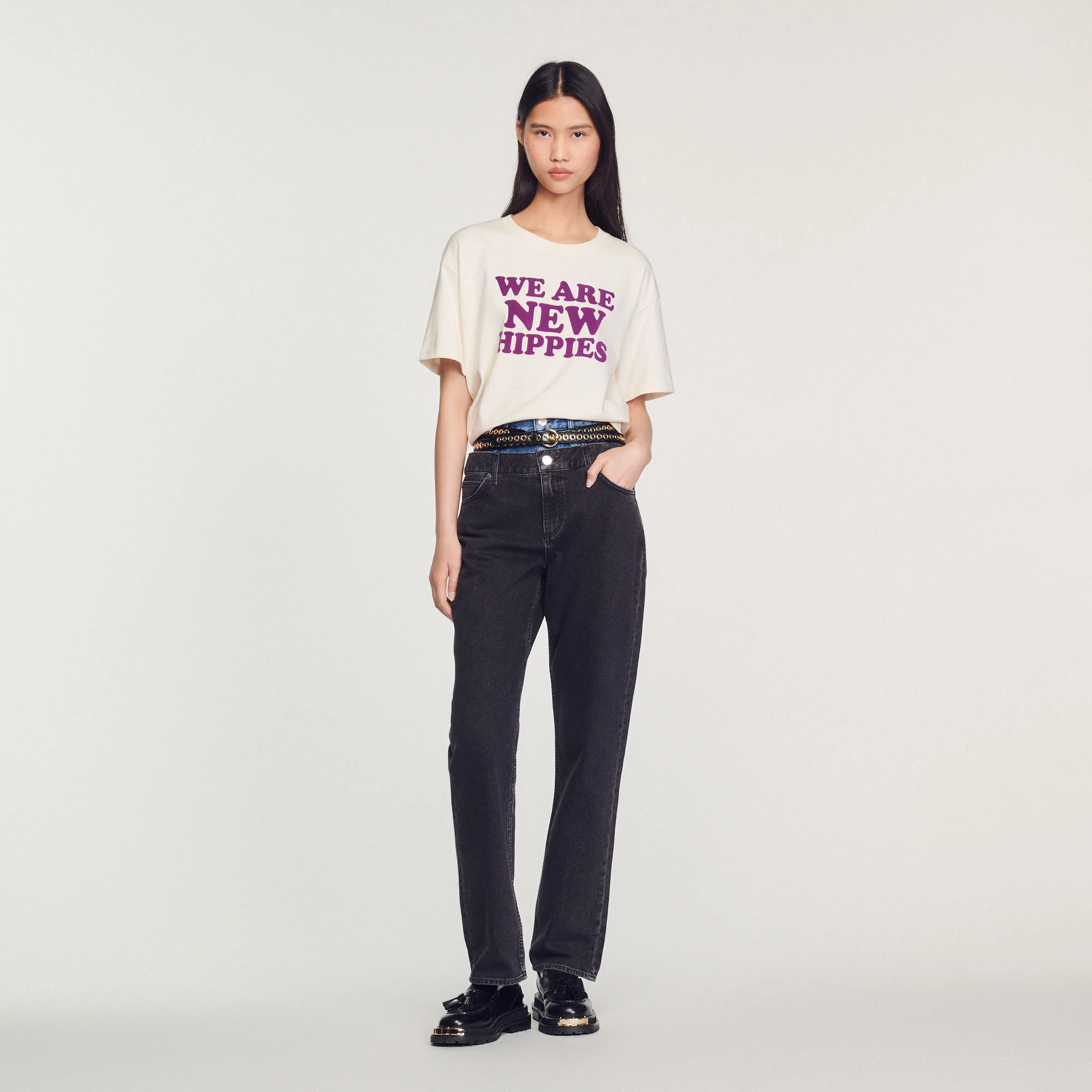 Buy ✔️ Sandro Cropped We Are The New Hippies T-shirt Ecru ???? 1 Buy ✔️ Sandro Cropped We Are The New Hippies T-shirt Ecru ????