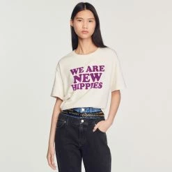 Buy ✔️ Sandro Cropped We Are The New Hippies T-shirt Ecru ???? 10 Buy ✔️ Sandro Cropped We Are The New Hippies T-shirt Ecru ???? -Sandro Shop Sandro SFPTS01176 11 V 4