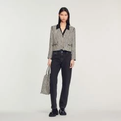 Discount ???? Sandro Houndstooth Tweed Jacket White And Black ???? -Sandro Shop Sandro SFPVE00696 107 V 4