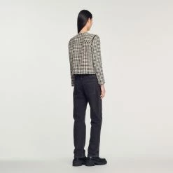 Discount ???? Sandro Houndstooth Tweed Jacket White And Black ???? -Sandro Shop Sandro SFPVE00696 107 V 5