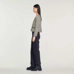 Discount ???? Sandro Houndstooth Tweed Jacket White And Black ???? -Sandro Shop Sandro SFPVE00696 107 V 6