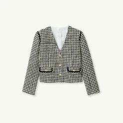 Discount ???? Sandro Houndstooth Tweed Jacket White And Black ???? -Sandro Shop Sandro SFPVE00696 107 V P